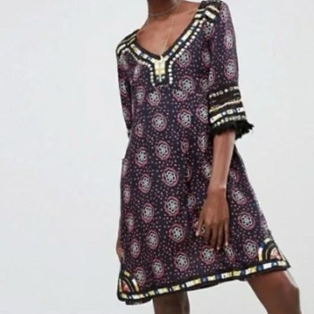RAGA Anthropologie Elena Dress XS Beaded Embellished Jewel Embroidered Tunic